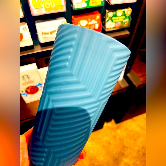 Starbucks Blue Soft Touch Ceramic Cup Geometric Hot Insulated Tumbler 12oz NWT - Picture 11 of 11